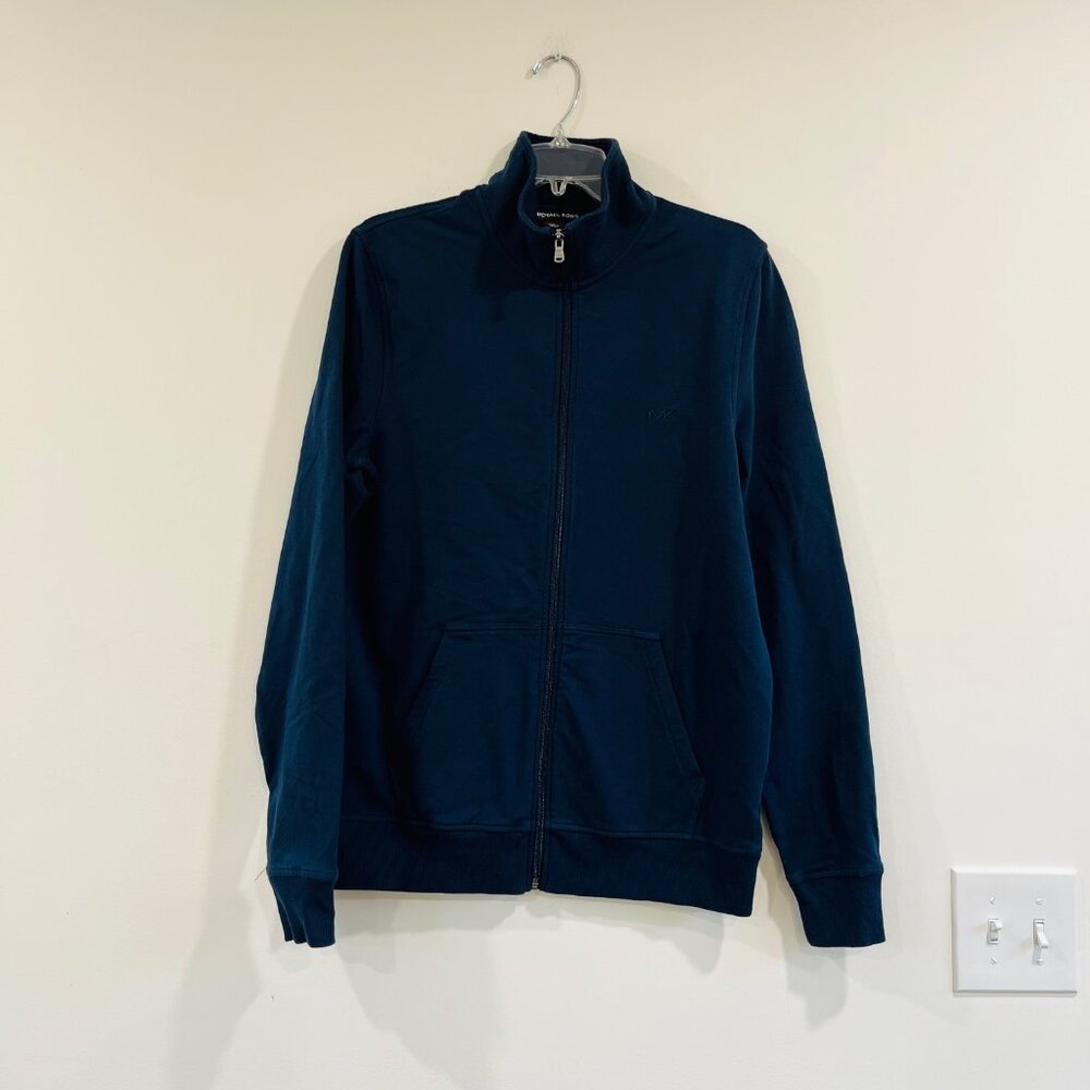 Michael Kors Mens Full Zip Cardigan Sweater Large Classic  100% Cotton Navy Blue